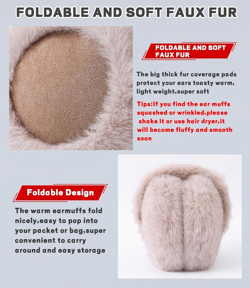 Eyegla Winter Ear Muffs Women Adjustable Fuzzy Earmuffs Faux Fur Ear Warmers Foldable Ear Covers for Cold Weather - Image 5